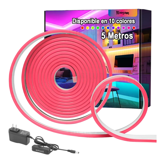 Tiras De Led Luz Bloosom De Neón Flexible 5m Manguera Con Fuente 12v Pink