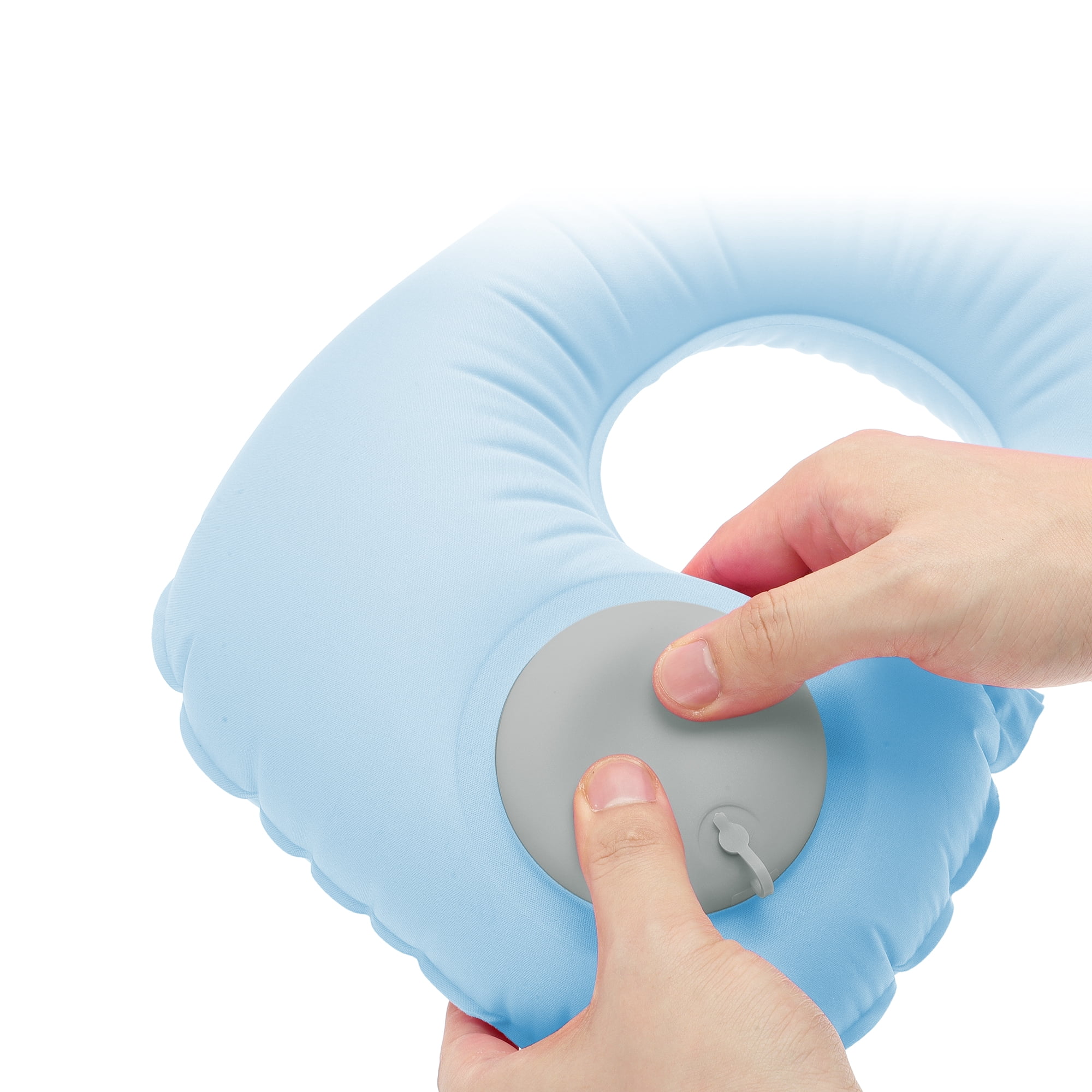 Unique Bargains Travel Pillow Press to Inflate Neck Pillow Blue 15.75"x11.02"
