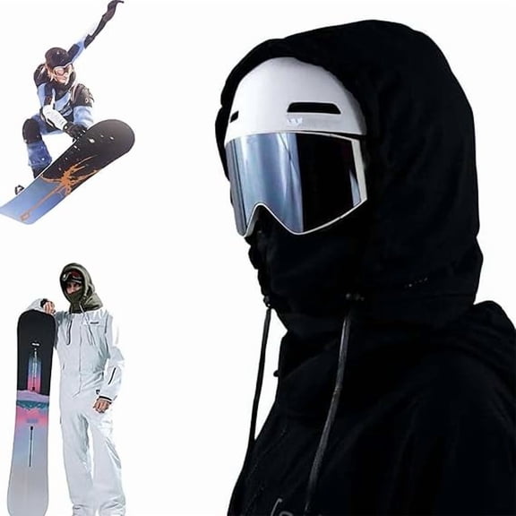 Waterproof Fleece Lined Hood, Multifunctional 3-in-1 Hickened Full Cover Ski Masks with Goggles for Cycling Ski (black)