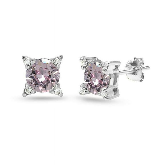 Sterling Silver Pink Studded Solitaire Stud Earrings Made with Swarovski Crystals