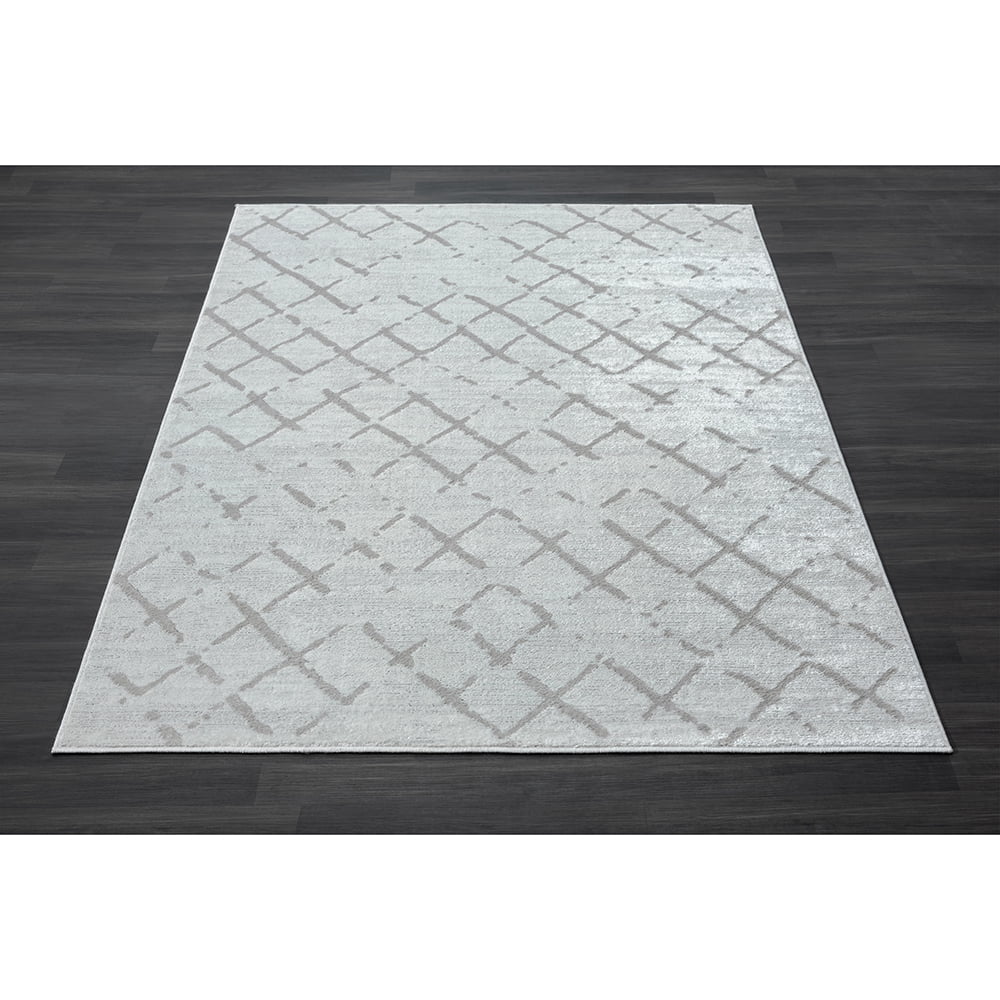 LR Home Carmen 7'9" x 9'9" Gray Geometric Stain Resistant Indoor Area Rug
