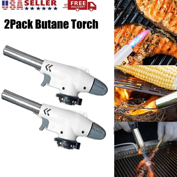 2PCS Kitchen Gas Torch, Refillable Butane Blow Torch with Adjustable Flame, Culinary Cooking Torch for Creme Brulee, BBQ, Soldering