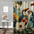 thumbnail image 2 of Orinice Toucan shower curtain set, tropical plants, flowers, birds, watercolors, palms, banana leaves, flowers, exotic&nbsp; 60x72, 2 of 7