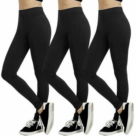 3 Pack Women's Leggings with High Waisted Ribbed Waistband No See-Through Athletic Workout Running Cycling Yoga Pants Tummy Control Activewear