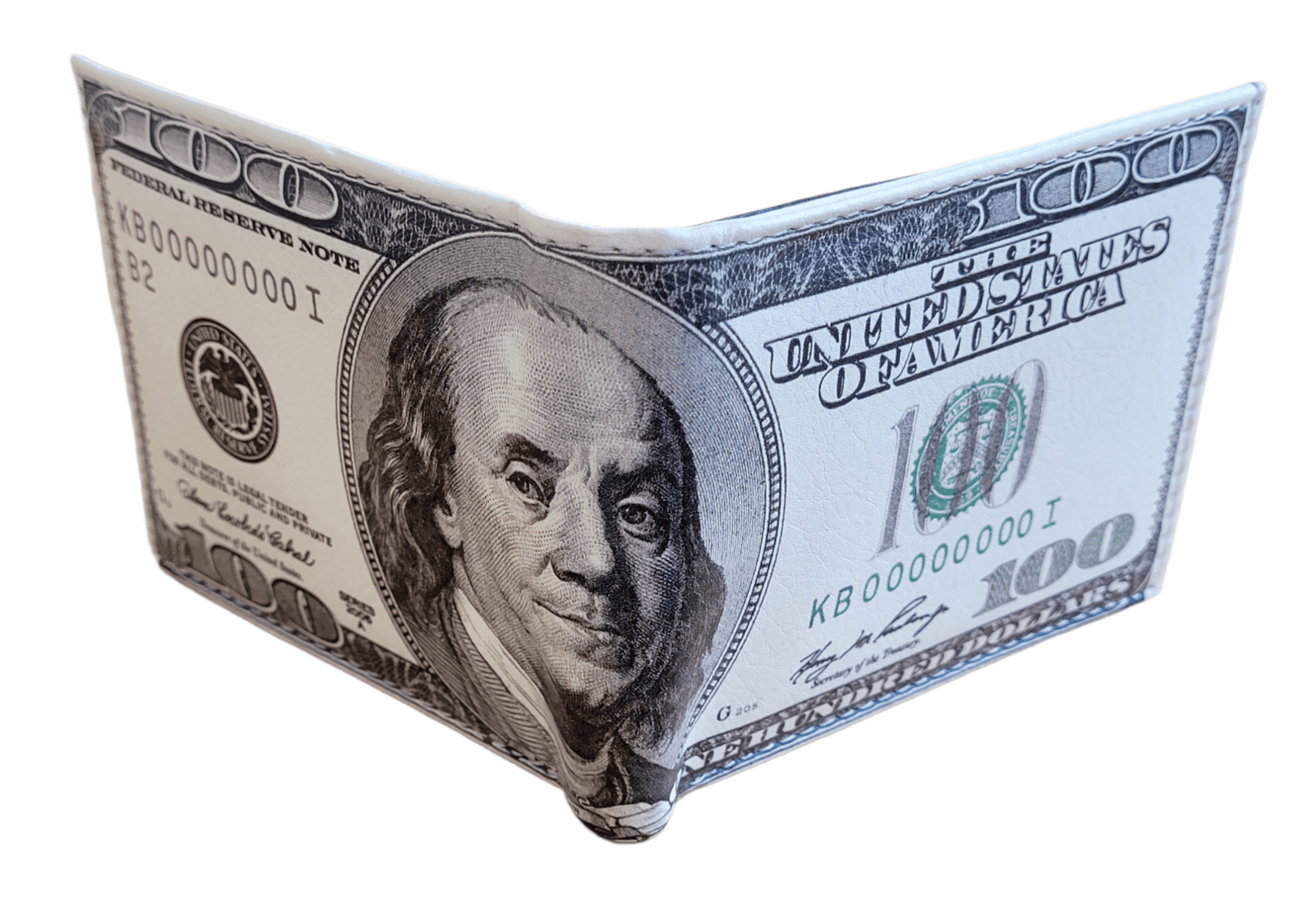 W.I.I Big Bucks Novelty One Hundred Dollar Bill Printed Bi-Fold Wallet Large 