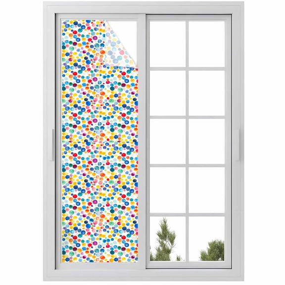 Colorful Polka Dot Window Privacy Film, Rainbow Polka Dots Watercolor Static Cling UV Sun Blocking Heat Control Window Tint Day and Night, Non-Adhesive One Way Windows Privacy Cover 17.7''x78.7''