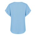 thumbnail image 6 of Blue Tshirts for Women's Fashionable and Casual Solid Color V Neck Wrinkle Cloth Button Short Sleeve Rolled Up T Shirt Top Summer Tops, 6 of 6
