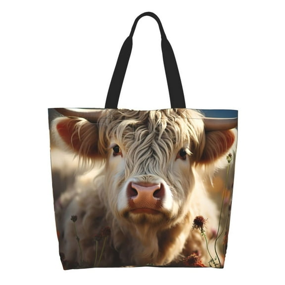 Honeii Adorable Flower Field Cow Print Tote Bag for Women, Foldable Tote Bag Large Shoulder Bag Top Handle Handbag for Travel, Work