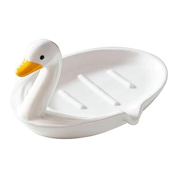 Jabonera de cerámica con forma de pato, bonita, con drenaje automático, para ducha, baño y cocina