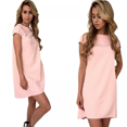 thumbnail image 1 of Coupe Décontractée Casual une Ligne Col Rond Stretch Manches Courtes Solide Mini Robe(Rose S), 1 of 3