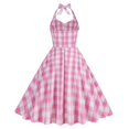 thumbnail image 5 of Baqcunre Womens Dresses 1950s Sleeveless Halter Cocktail Dress Checked Retro Swing A Line Party Dress(Pink S-XXL),Elegant Dresses For Women Maxi Dress For Women Holiday Dress Party Dress, 5 of 8