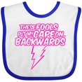 thumbnail image 3 of Inktastic These Fools Put My Cape on Backwards&reg; Bolt Pink Girls Baby Bib, 3 of 4