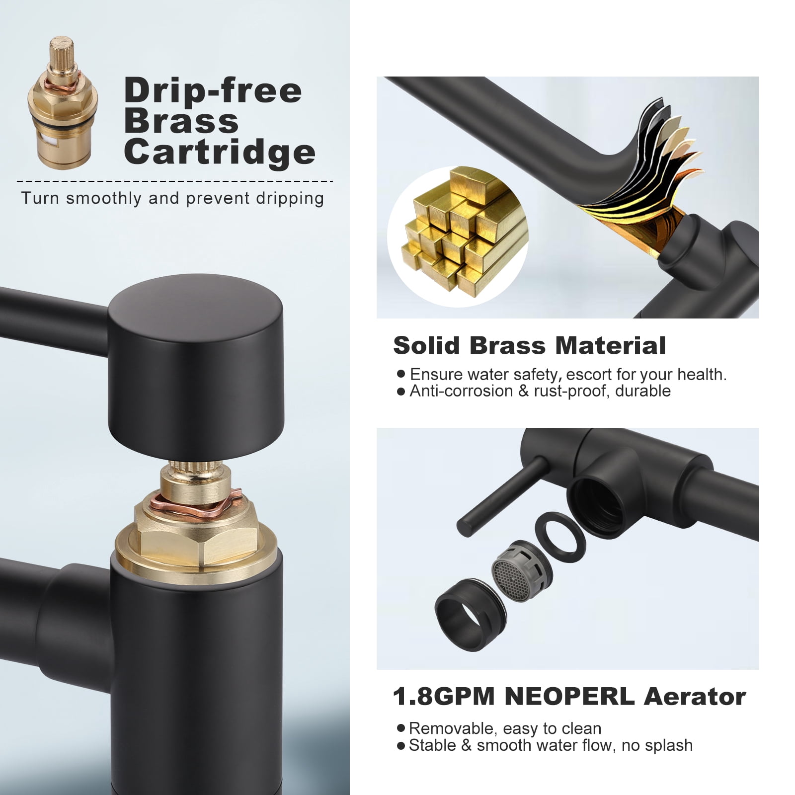 Wowow Pot Filler Faucet Deck Mount Stove Faucet, Solid Brass Pot Filler Matte Black Kitchen Folding Faucet with Stretchable Double Joint Swing Arm (Modern Style, Matte Black)