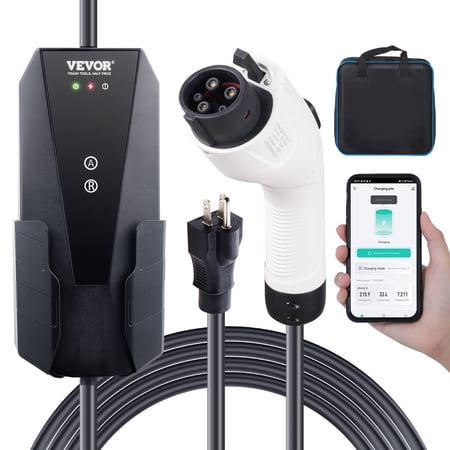 CCY Level 1+2 Portable EV Charger, 16 Amp 120V or 240V, Electric Vehicle Charger with 28-Foot Charging Cable NEMA 6-20P Plug NEMA 5-15 Adapter, Plug-in Home EV Charging Station for SAE J1772 EVs