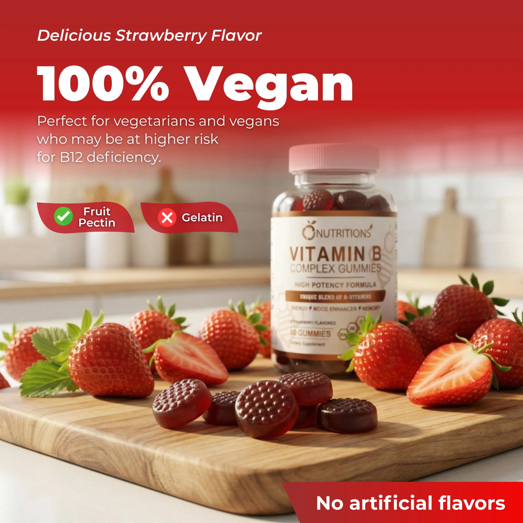 O Nutritions 2-pack Vegan Vitamin B Complex Gummies with B12, Biotin, Niacin