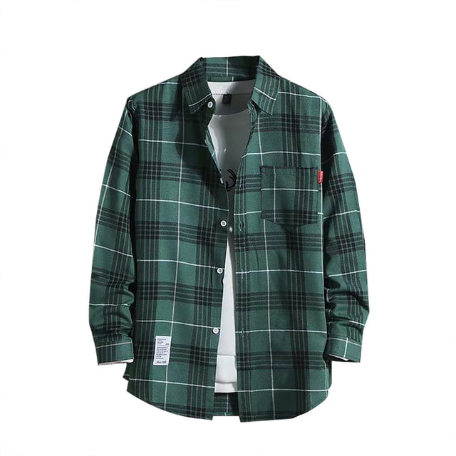 Chemise Homme Chemise Décontractée Imprimée à Manches Longues Col à Revers Chemise à Carreaux Rayée T-Shirt Homme Vert TTTTG
