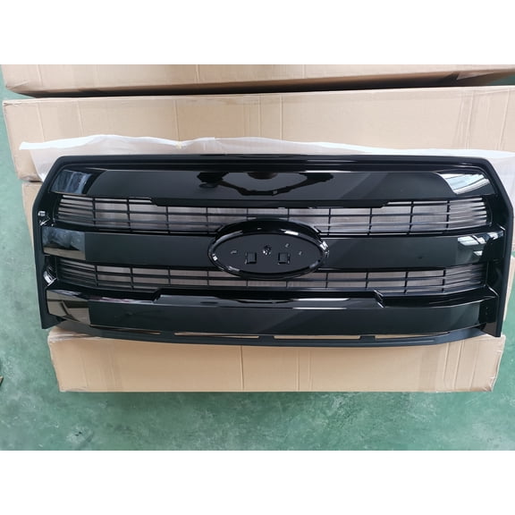 For 2015-2017 Ford F150 F-150 Front Upper Grille Grill W/O Camera Glossy Black