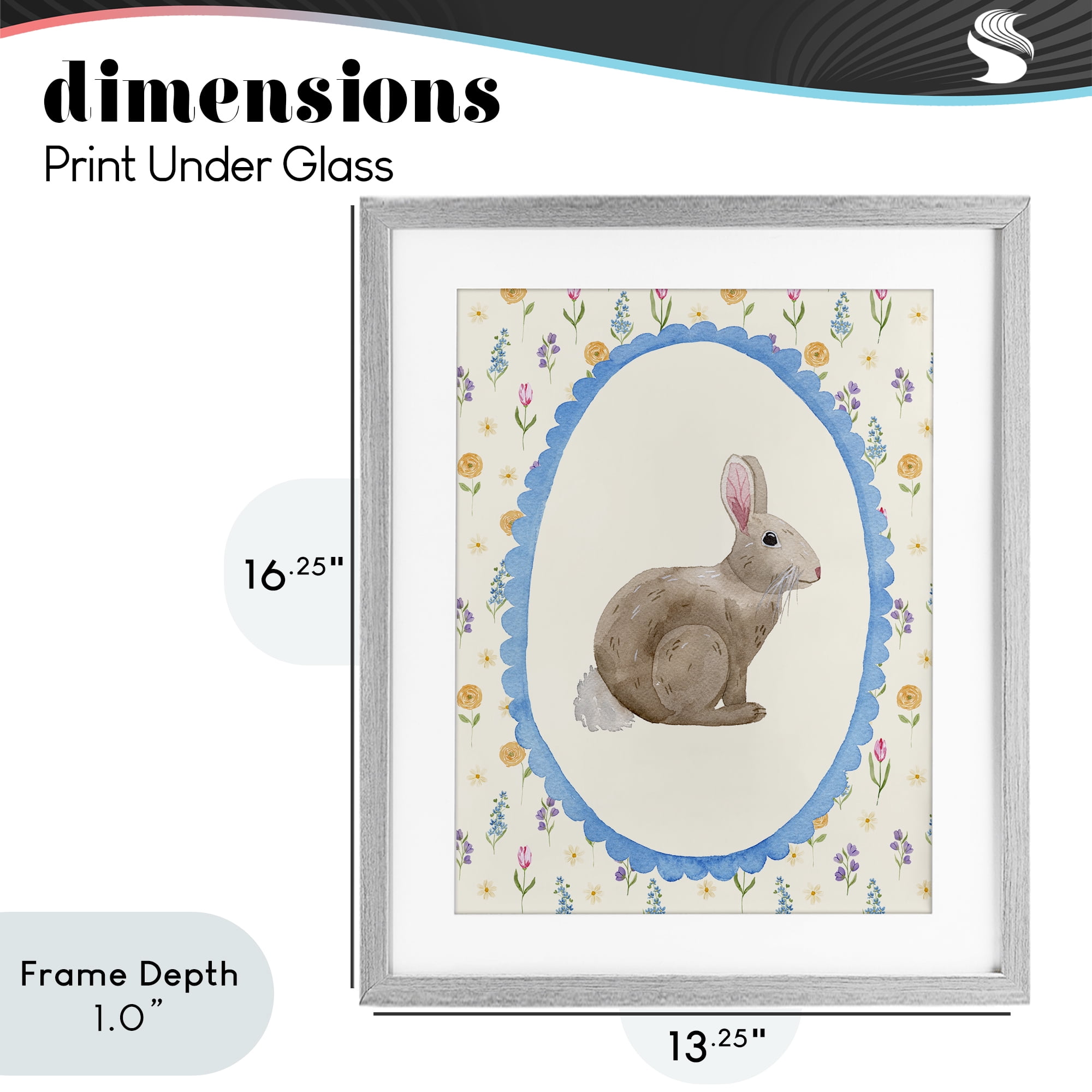 Stupell Industries Delicate Spring Bunny Florals Gray Framed Print Under Glass, design by Nina Jacobs