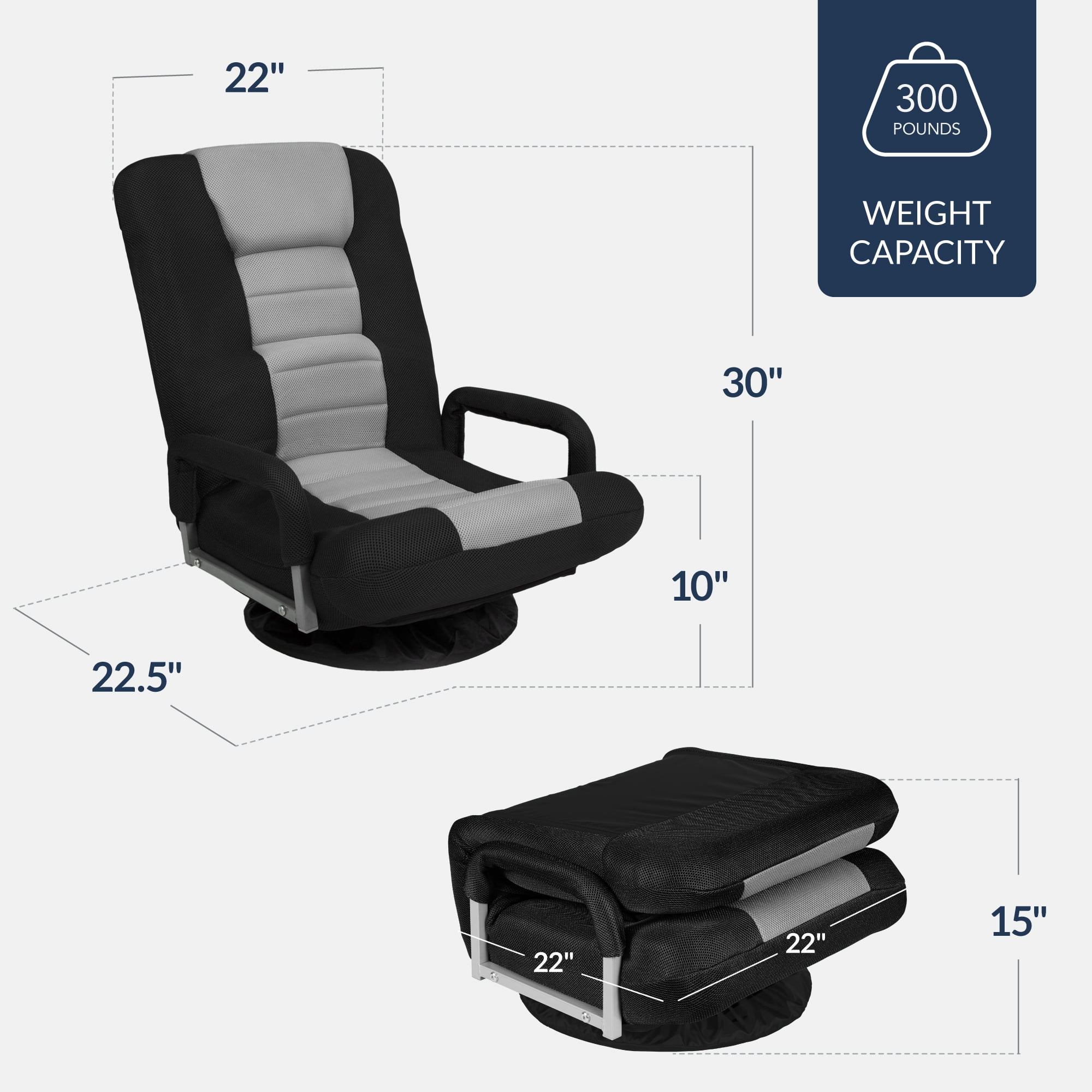 Best Choice Products 360-Degree Swivel Gaming Floor Chair w/ Armrest Handles, Foldable Adjustable Backrest - Black/Gray