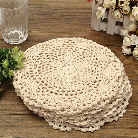 Cotton Doilies (Meigar 12pcs 8 Inch Crochet Table Placemats Handmade Crochet Cotton Lace Doilies Table Mat Cups Dishes Mat, Value Pack, Flower,)