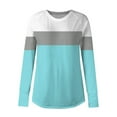thumbnail image 3 of Womens Long Length Spring Clothes, Long Sleeve Shirts for Women Fashion Loose Fit Striped Color Patchwork Crewneck T-Shirts, 3 of 4