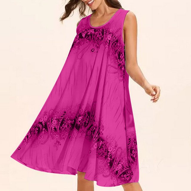ICHUANYI Clearance Women's Plus Size Sleeveless Floral Casual Midi Dress Beach Loose Sundress(Purple, S) ICHUANYI WER2023080902265