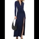 thumbnail image 3 of Vestido de Larga para Mujer, Cuello en V, Cintura Cruzada, Vestidos Formales Largos de Cóctel, Atuendos para Salidas Nocturnas Azul Marino L, 3 of 8