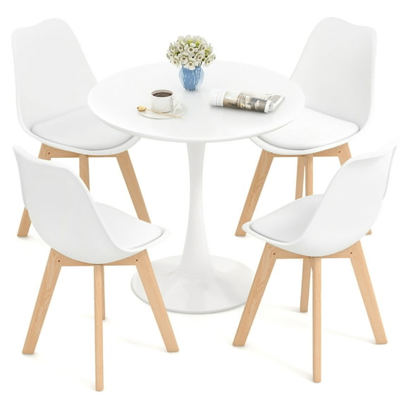 Gymax Modern 5 PCS Dining Set Round Dining Table 4 Chairs for Small Space Kitchen