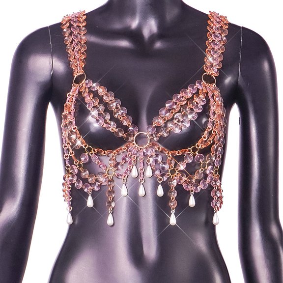 COOLHOOD Handmade Geometric Cutout Chest Straps Fashionable Beading Top Sleeveless Hollow Out Crystal Bra for