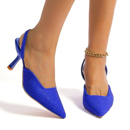 

Cathalem Women Summer Sandals Flip Flops Fashion Women‘s Breathable Lace Up Shoes Rhinestone High Embellished Sandals for Women Blue 7.5