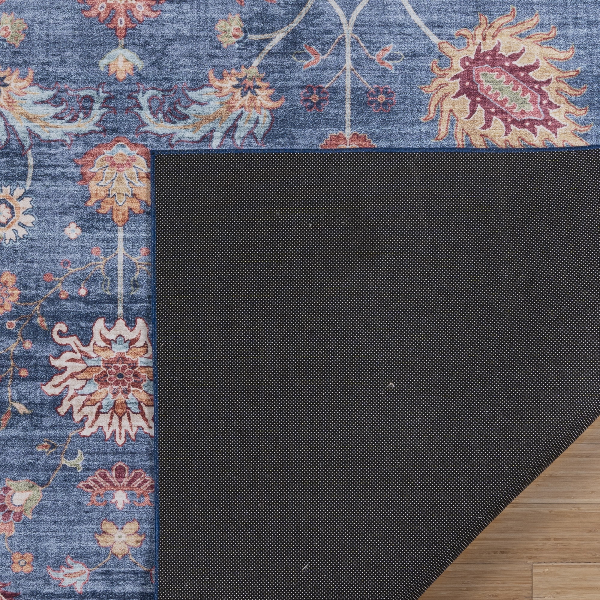Crystal Print Cullen Traditional Oriental Blue/Tan Washable Indoor Area Rug, 5x7
