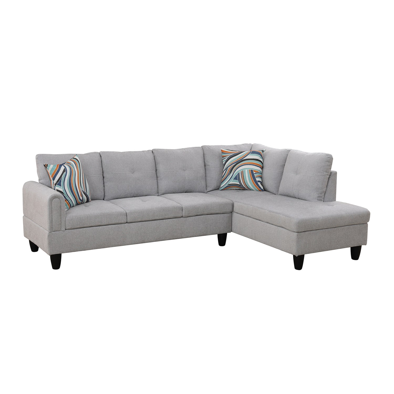 Hommoo Flannel Living Room Furniture Sets, 4-Seat Couches and Sofa Set, L Shaped Couch Set Sectional Sofa Set for Home, Apartment, Dorm, Grey(No Ottoman)