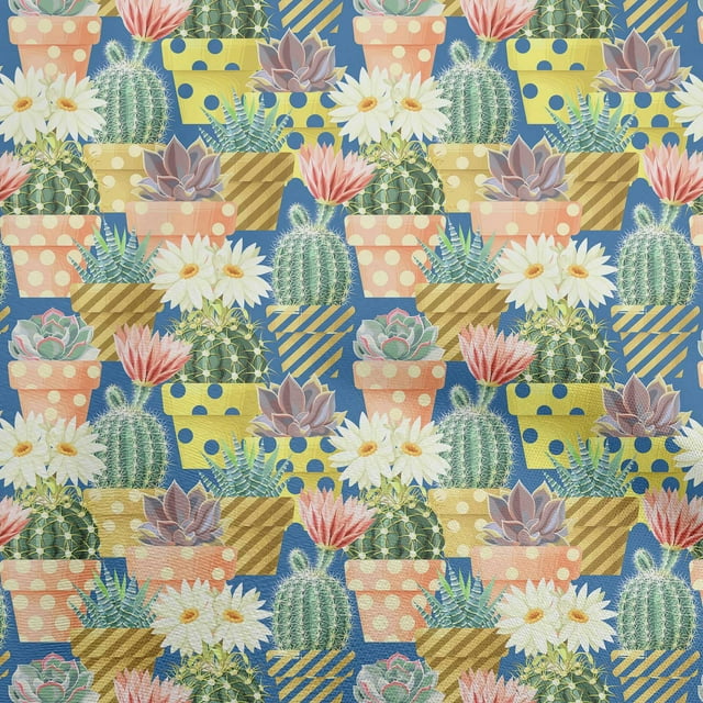 oneOone Velvet Medium Blue Fabric Plants Cactus With Flowers Sewing Craft Projects Fabric Prints By Yard 58 Inch Wide