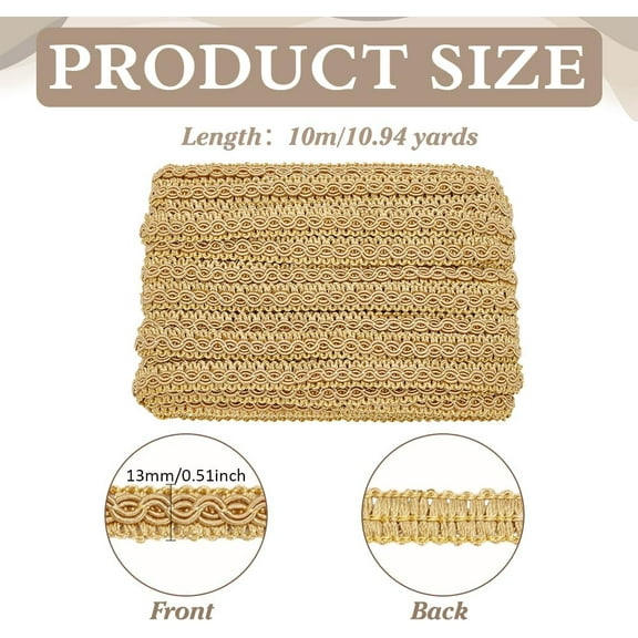 Polyester 10.9 Yards Gold Gimp Braid Trim 1/2 inch Polyester Woven Fabric Trim Curtain Trim Upholstery Trim for Sewing Costume DIY Crafts Upholstery Slipcover Decoration
