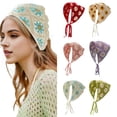 thumbnail image 3 of Girl Knitted Headscarf Flower Pattern Adjustable Straps Headscarf Crochet Knitted Triangular Style Headband Hair Accessory-Pink, 3 of 6