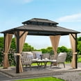 thumbnail image 6 of 10x12ft Gazebo, Hardtop Outdoor Canopy Aluminum Frame Permanent Gazebo with Netting and Curtains, Polycarbonate Garden Tent for Patio, Lawn, Backyard, Deck, 6 of 6