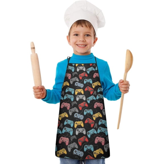Colorful Games Device Dark Pattern Kids Aprons for Girls and Boys,Adjustable Neck Strap Toddler Aprons for Kids Cooking Baking