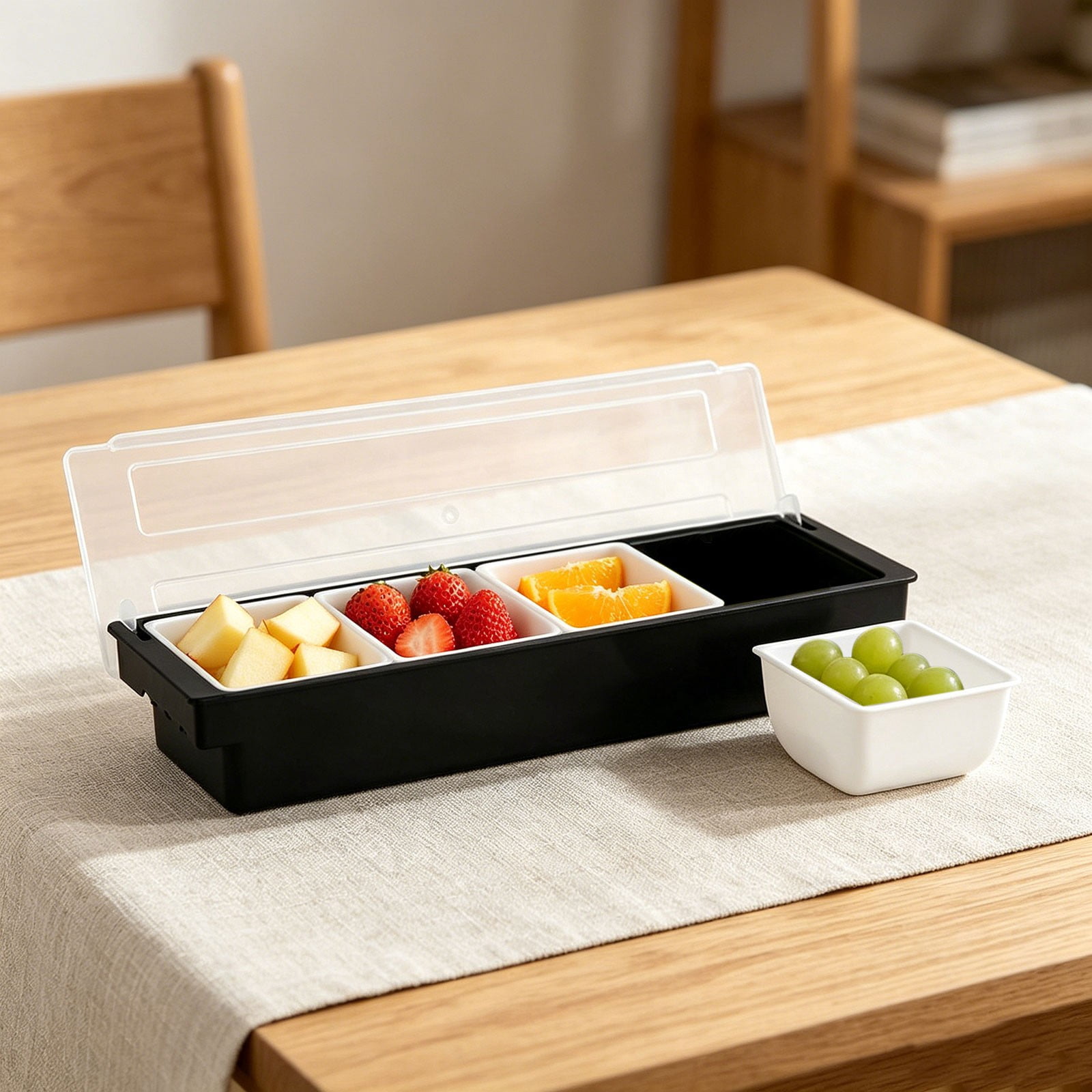 Sturdy Refrigerated Produce & Snack Tray, Durable ABS Food Storage Container with Airtight Seal Lid, for Fresh Fruit, Vegetables, Condiments & Pantry Storage