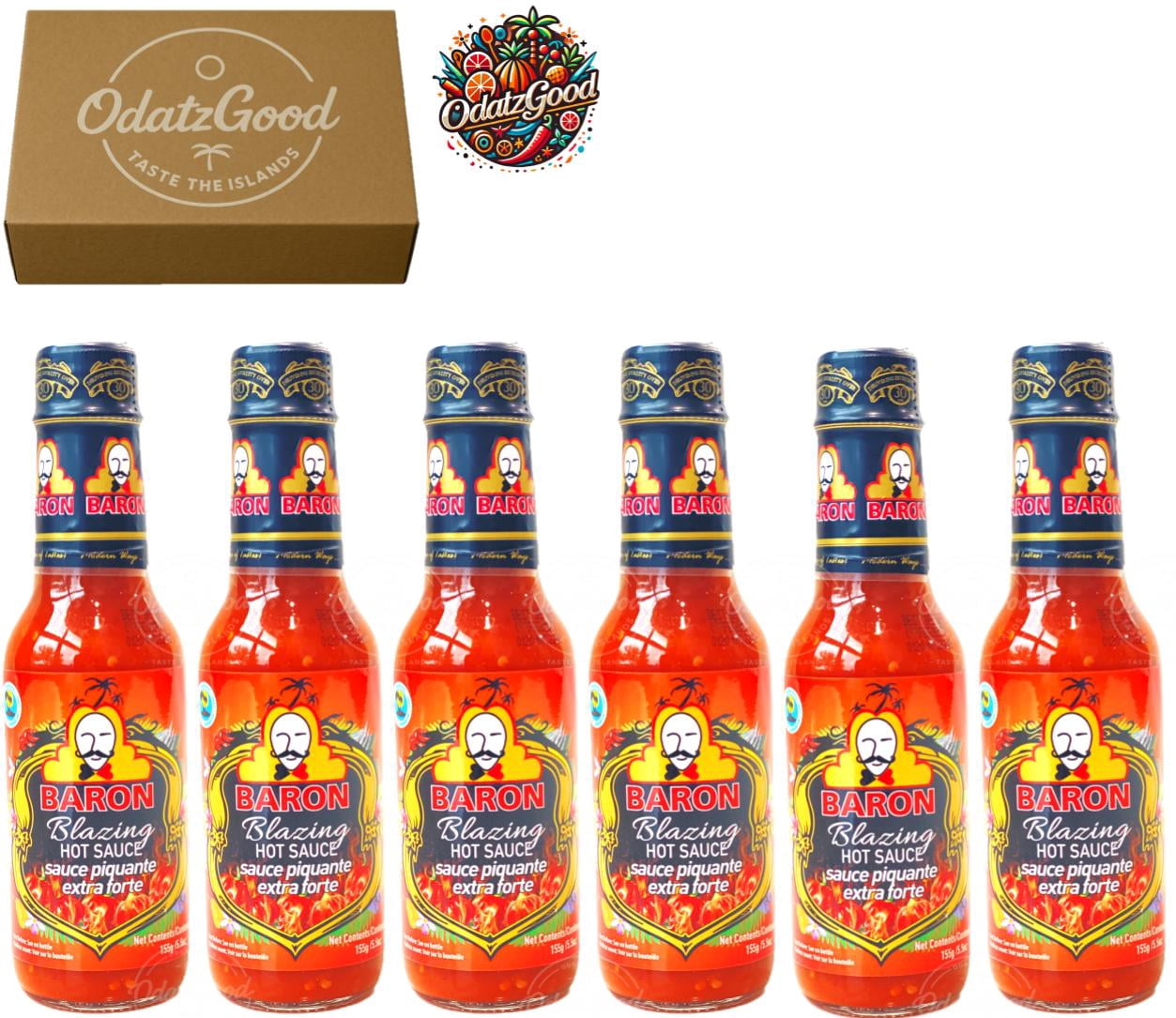 Baron Blazing Hot Sauce 5.5oz (155g) 6-Pack – Product of St. Lucia – Curated & Packaged by ODatzGood