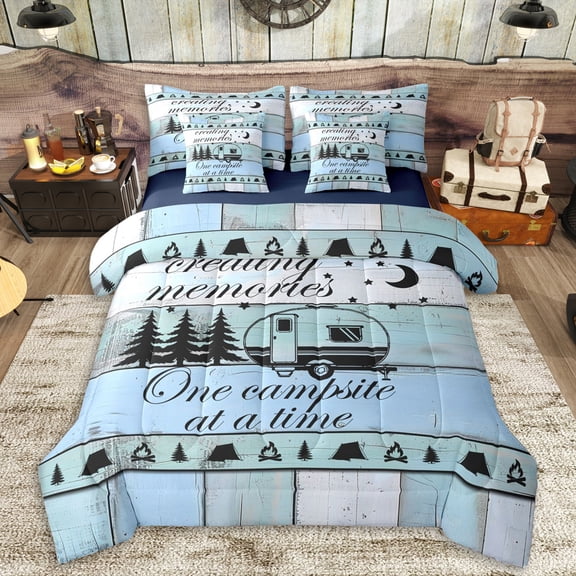 Erosebridal Teens Vintage RV Car Twin Bedding Sets 7-Piece,Boys Girls Happy Camping Bedding Comforter Set,Navy Blue Reversible,Lightweight Room Decor
