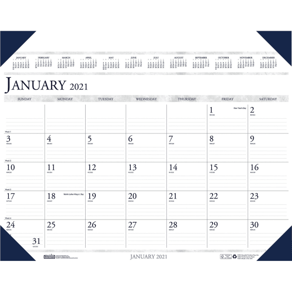 House of Doolittle Eco-friendly Executive Calendar Desk Pad - Julian Dates - Monthly - 1 Year - January 2021 till December 2021 - 1 Month Single Page Layout - 24' x 19' Sheet Size - 2.38' x 3.38'
