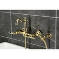 thumbnail image 2 of Kingston Brass KS2442ALBS Heritage Double-Handle Wall-Mount Bridge Kitchen Faucet with Brass Sprayer, Polished Brass, 2 of 7
