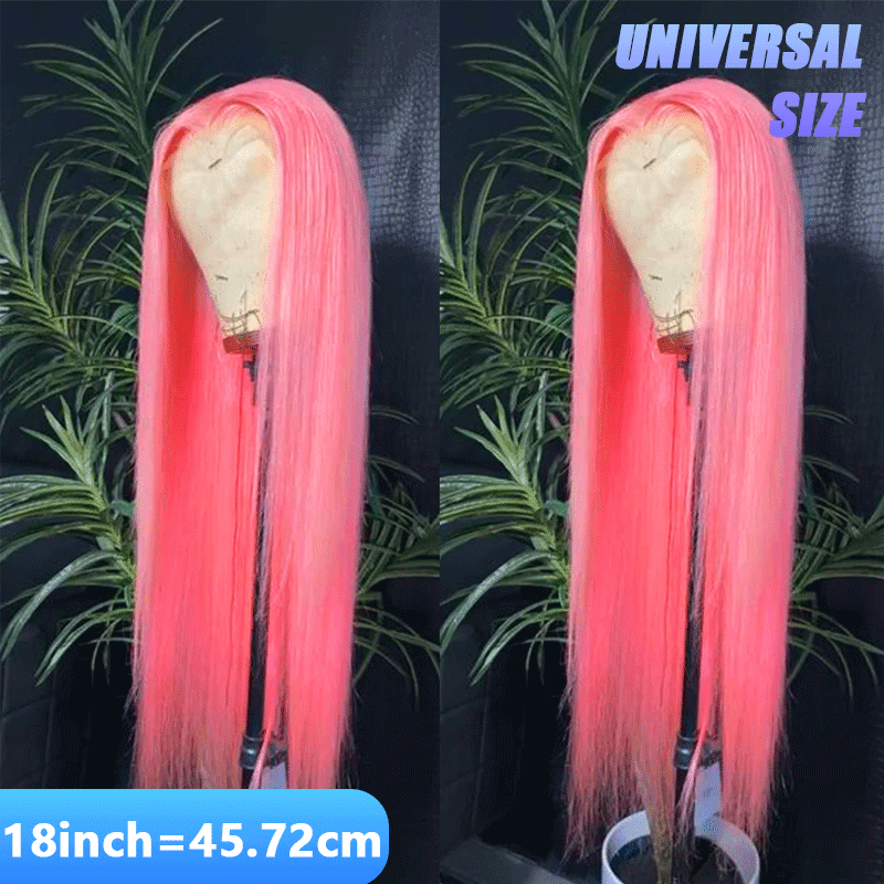 Rose Pink Colored 13x4 Lace Front Wig Straight Brazilian Remy Human Hair Wigs Preplucked Natural Hairline High Density Elegant Hairstyle For Women Daily&Birthday&Wedding Use Wig 180 Density 18 Inch