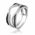 thumbnail image 4 of Gems Jewels 2.30 Ctw Round Cut Black & White Diamond Wedding Anniversary Curved Chevron Enhancer Guard Band Ring 14K White Gold Plated 925 Sterling Silver 925 Sterling Silver -5, 4 of 4