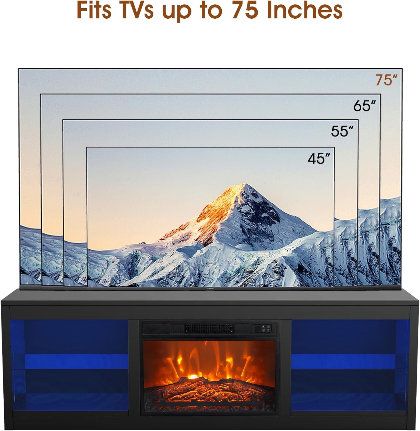 IHOMEadore Fireplace TV Stand for TVs up to 75 Inch, 66 Inch Entertainment Console with 23" Electric Fireplace