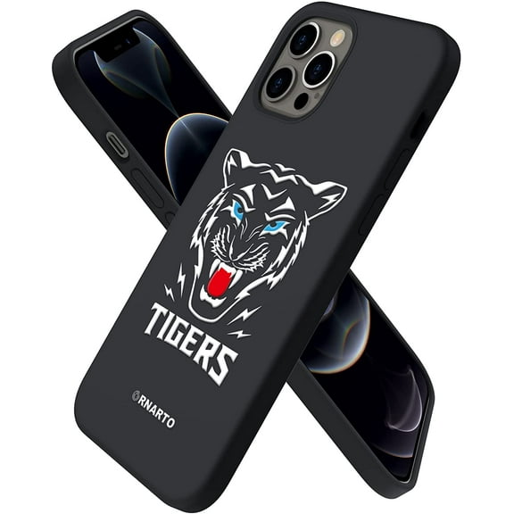 Compatible with iPhone 12 Case 6.1 and iPhone 12 Pro Case, Slim Liquid Silicone 3 Layers Full Covered Soft Gel Rubber Phone Case Cover 6.1 inch Tiger/Black