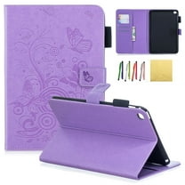 iPad Mini 4 Case, Allytech Emboss Butterfly PU Leather Cover Folio Flip Case Stand with Credit Card Slots & Strong Magnetic Clasp for iPad Mini 4 7.9 inch Display, Purple