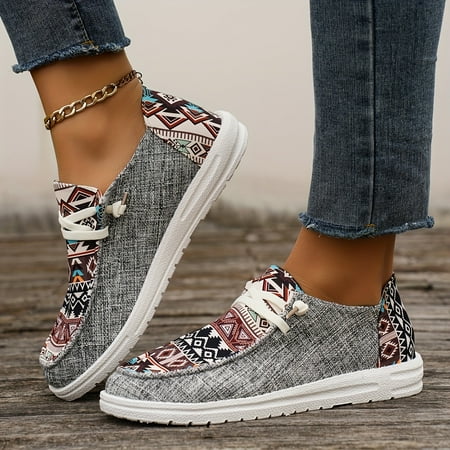 Stylish Tribal Pattern Canvas Shoes - Ultra-Lightweight  Breathable  Round Toe Low Top Flat Sneakers for Casual Outdoor Walking  Travel  and Daily Wear - Comfortable  Slip-Resistant  and Easy to Clean