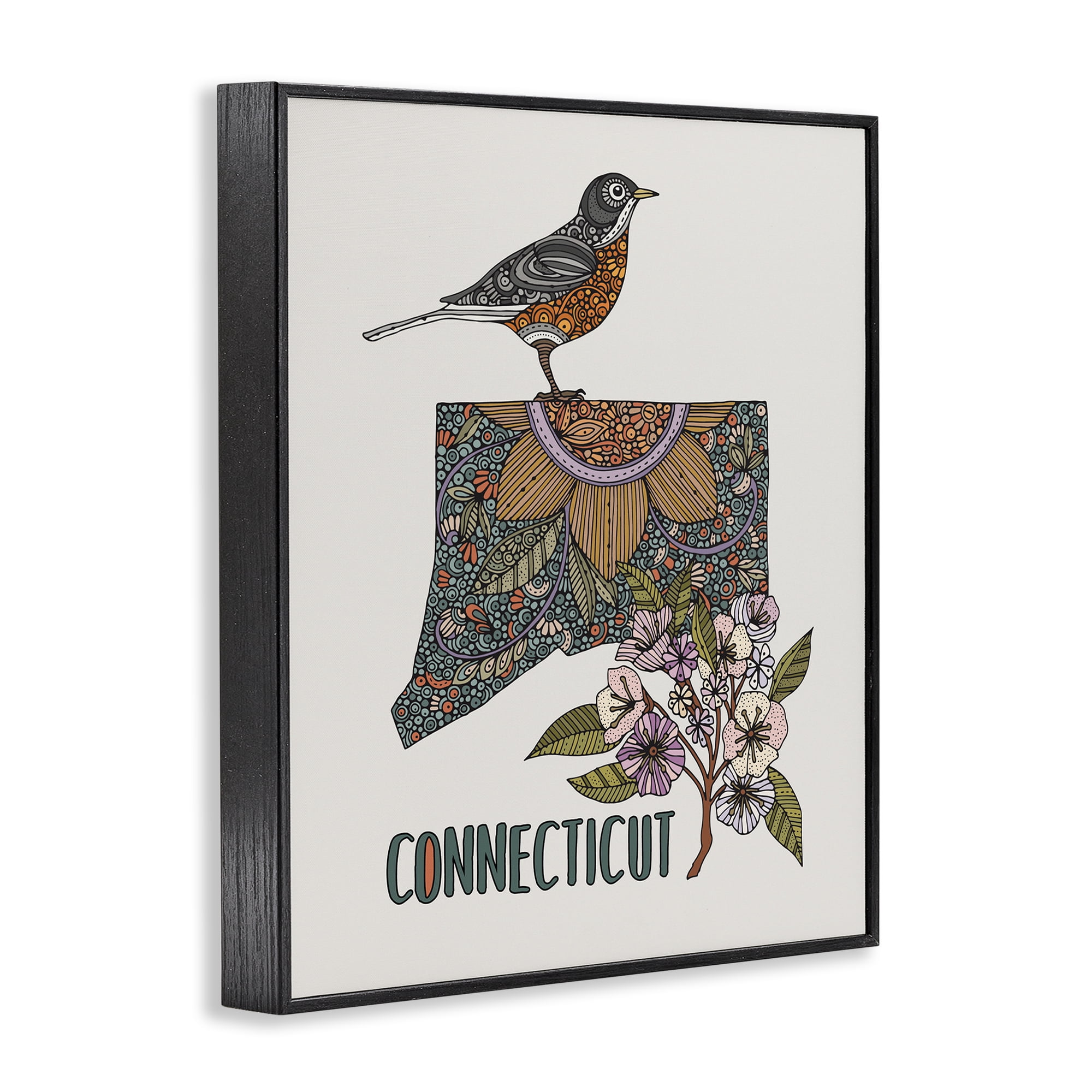 Stupell Industries Floral Connecticut State Botanical & Floral Painting Black Framed Art Print Wall Art, 24 x 30
