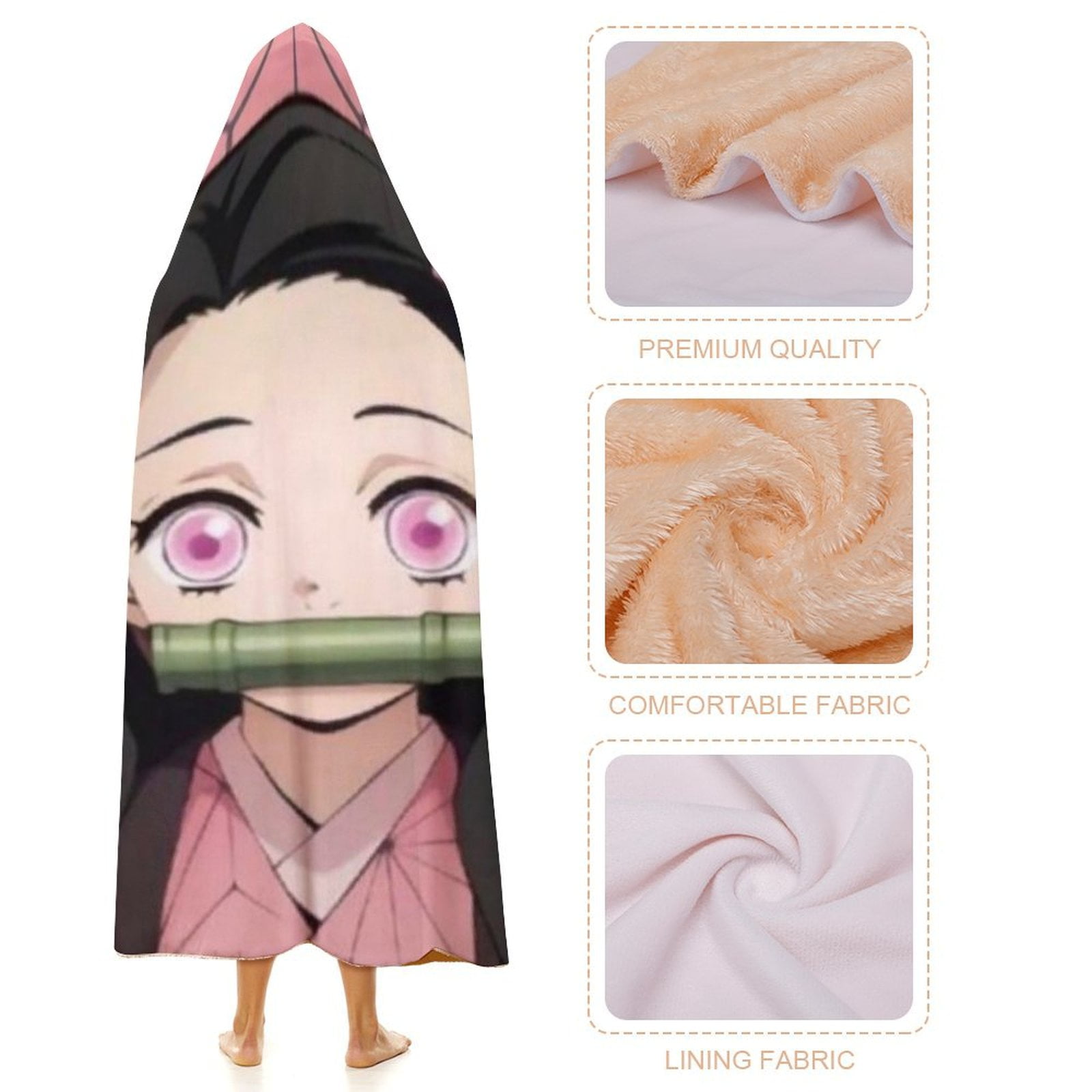Kamado Nezuko Wearable Blanket Cloak Arctic Velvet Hooded Blanket Soft Fuzzy Hoodie Blanket Cape for Adults Kids 40"x50"